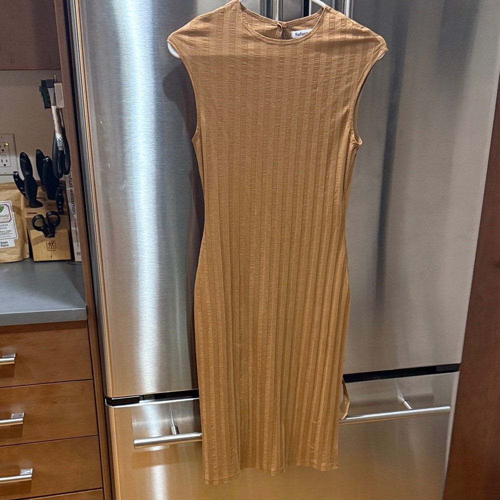Reformation Libra Knit Sleeveless Dress in Camel (NWT)